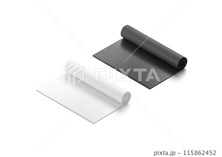 Blank black and white rolled yoga mat mockup, side view 115862452