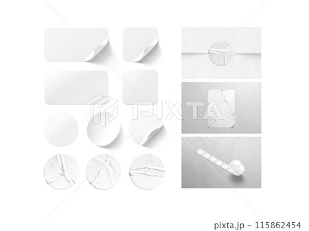 Blank white stickers mockup, different types Blank white stickers mockup, different types 115862454