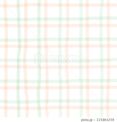 Orange Green Plaid Gingham Check Hand Drawn Background Overlay 115863259