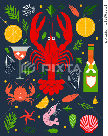 Sea Food Animals and Cocktails Collection Sea Food Animals and Cocktails Collection 115863311