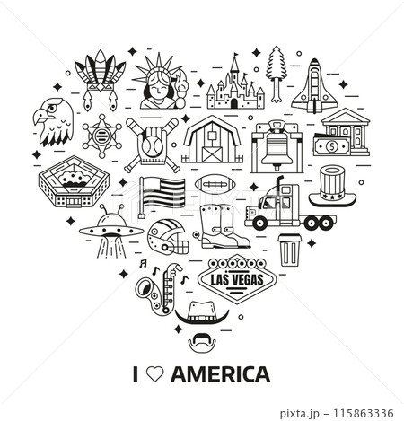 Love USA Heart Print with America Icons Love USA Heart Print with America Icons 115863336