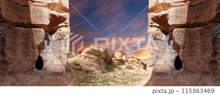 Mountains of Petra, Jordan, Middle East. Petra has been a UNESCO World Heritage Site since 1985 Mountains of Petra, Jordan, Middle East. Petra has been a UNESCO World Heritage Site since 1985 115863469