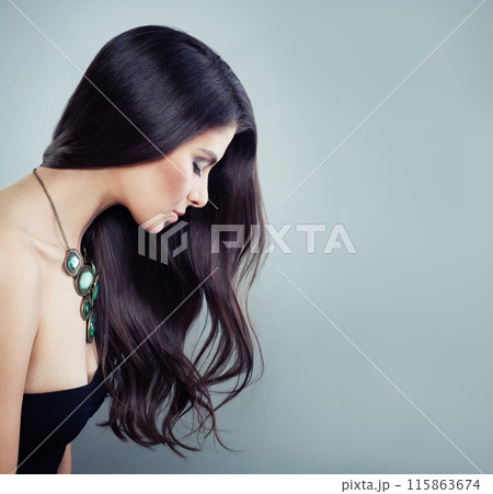 Perfect young adult model woman with long healthy hairstyle, fresh shiny clear skin Perfect young adult model woman with long healthy hairstyle, fresh shiny clear skin 115863674