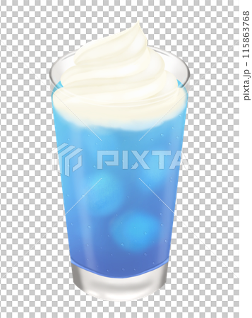 Blue cream soda in a glass topped with whipped cream 115863768