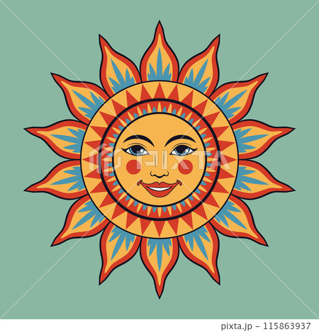 Decorative sun with female face Decorative sun with female face 115863937