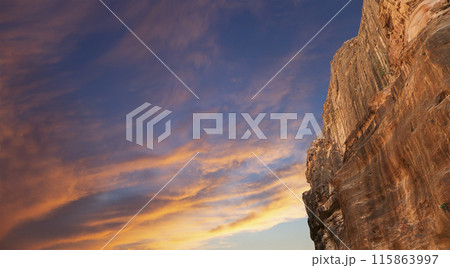 Mountains of Petra, Jordan, Middle East. Petra has been a UNESCO World Heritage Site since 1985 115863997
