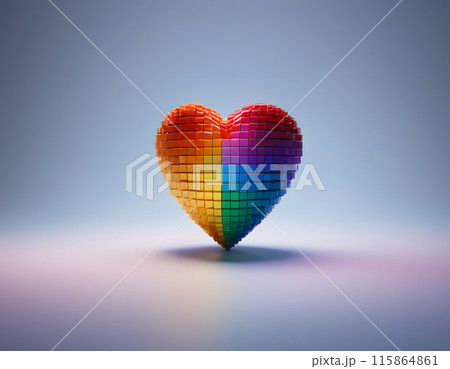 Multicolored cubic 3D heart floating in the air isolated 115864861
