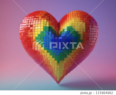 Multi-colored cubic 3D heart floats in the air isolated 115864862
