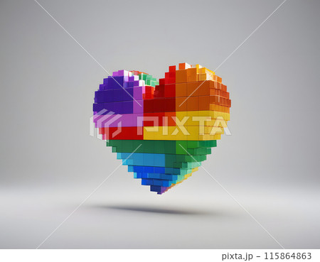 Multicolored cubic 3D heart floating in the air isolated 115864863