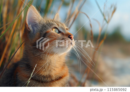 A cat on a tropical beach on sunny day A cat on a tropical beach on sunny day 115865092