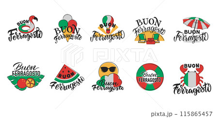 Set of summer lettering for Italian holidays in a vector illustration Set of summer lettering for Italian holidays in a vector illustration 115865457