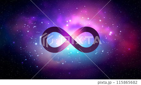 Infinity symbol on space background. Mystical vector illustration 115865682
