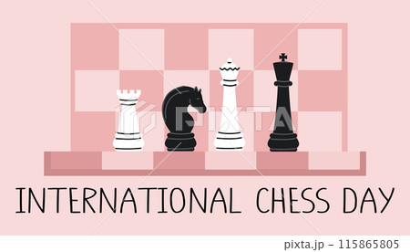 International Chess Day pink banner. Poster, brochure, flyer, greeting card template. 115865805