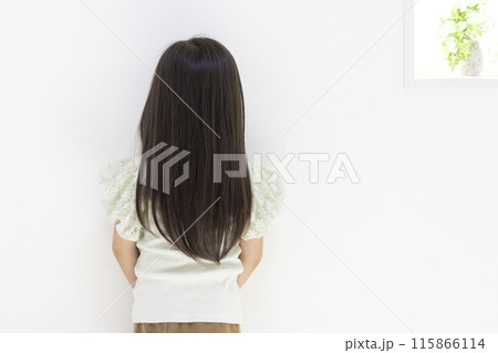 長髪の女の子の後ろ姿(日本人、3歳、黒髪) 長髪の女の子の後ろ姿(日本人、3歳、黒髪) 115866114