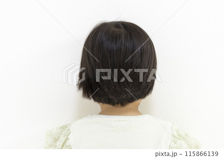 ショートヘアの女の子の後ろ姿（日本人、3歳、黒髪） 115866139