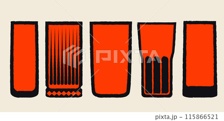 Tall glasses cocktail glass set. Vector illustration with texture. Silhouette 115866521