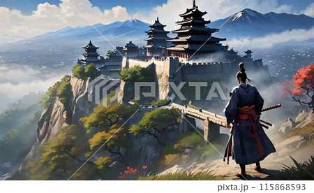 天空の城を見守る侍 115868593