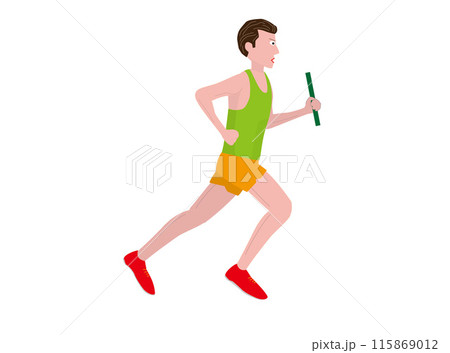 バトンリレーで走っている男性ランナーのイラストです。 115869012