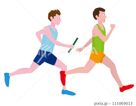 バトンリレーで走っている男性ランナーのイラストです。 115869013