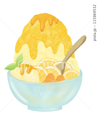 レモン味のかき氷の水彩イラスト レモン味のかき氷の水彩イラスト 115869532