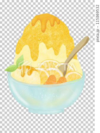 レモン味のかき氷の水彩イラスト レモン味のかき氷の水彩イラスト 115869532