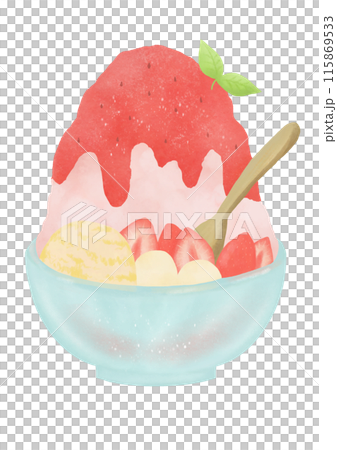 Strawberry flavored shaved ice watercolor illustration Strawberry flavored shaved ice watercolor illustration 115869533