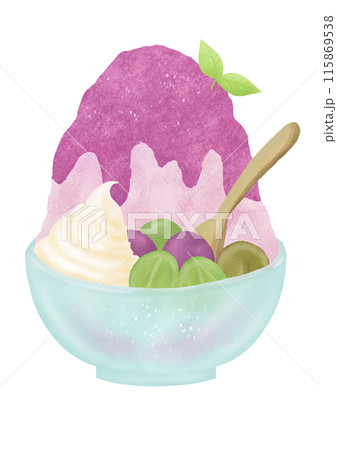 ブドウ味のかき氷の水彩イラスト 115869538