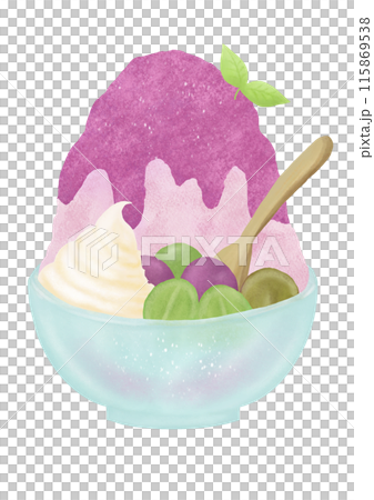 ブドウ味のかき氷の水彩イラスト 115869538