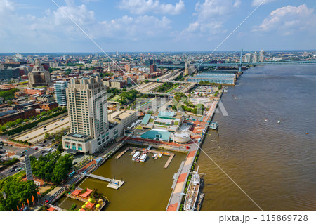 Panoramic view of Philadelphia downtown cityscape near Delaware River, Pennsylvania, United States Panoramic view of Philadelphia downtown cityscape near Delaware River, Pennsylvania, United States 115869728