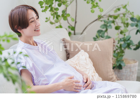 笑顔でお腹を触る妊婦 笑顔でお腹を触る妊婦 115869780