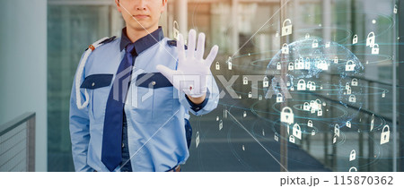 防御する警備員とサイバーセキュリティ 防御する警備員とサイバーセキュリティ 115870362