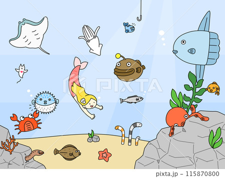 海の生き物のイラスト 115870800