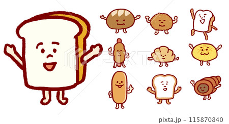 こんがり焼けたかわいいパンのキャライラスト 115870840