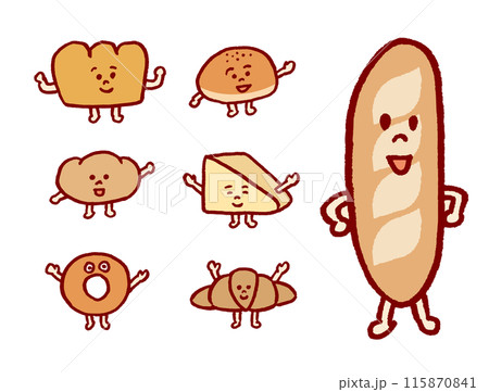 こんがり焼けたかわいいパンのキャライラスト 115870841