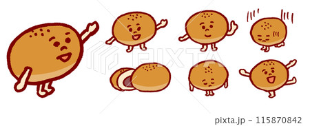 こんがり焼けたかわいいあんぱんのキャライラスト こんがり焼けたかわいいあんぱんのキャライラスト 115870842
