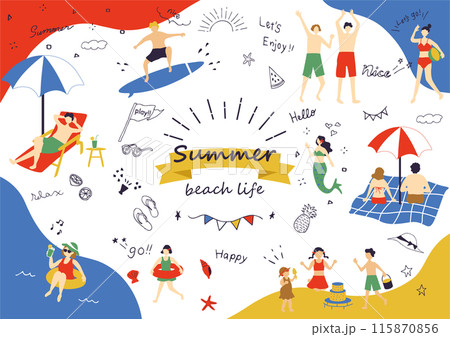 夏　海で遊ぶ人達 115870856