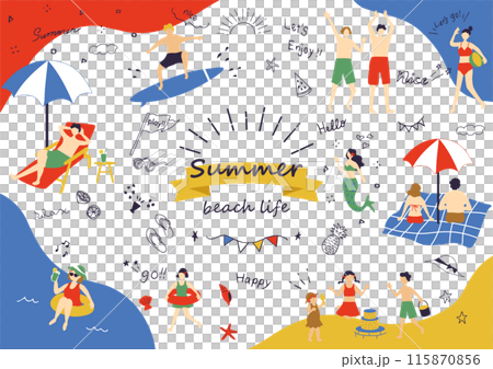 夏　海で遊ぶ人達 115870856