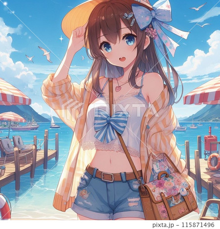 海辺でバカンスを楽しむ女の子 115871496