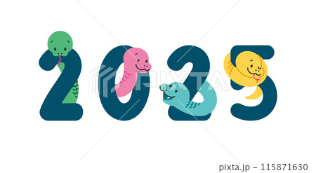 2025年、巳年の年賀状素材　蛇のキャラクターのかわいいイラスト 115871630