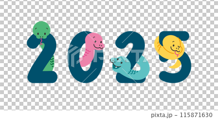 2025年、巳年の年賀状素材　蛇のキャラクターのかわいいイラスト 115871630