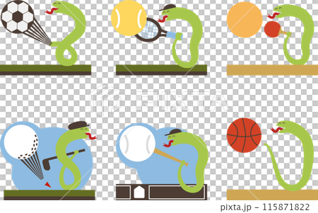 Icon set of snakes playing various sports for the year of the snake Icon set of snakes playing various sports for the year of the snake 115871822