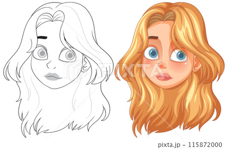 Color and Outline Female Portrait 115872000