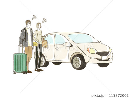 困った表情の車で旅行をする男女 困った表情の車で旅行をする男女 115872001