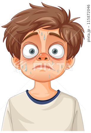 Sweaty Boy with Anxious Expression Sweaty Boy with Anxious Expression 115872046