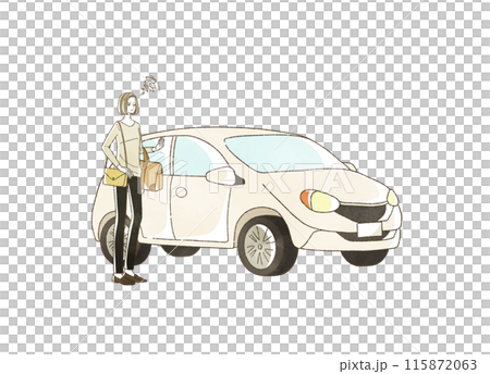 A woman traveling by car with a troubled expression A woman traveling by car with a troubled expression 115872063