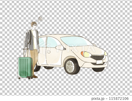 A man traveling in a car with a troubled expression 115872106