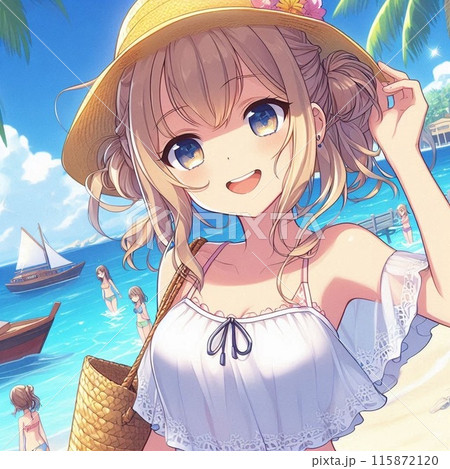 夏の海辺でバカンスを楽しむ女の子 115872120