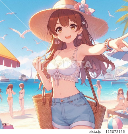 夏の海辺でバカンスを楽しむ女の子 115872136