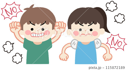 怒る表情をした子供のアイコンイラスト 115872189