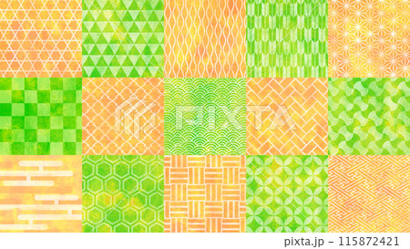 和柄の背景素材 オレンジと緑色 和柄の背景素材 オレンジと緑色 115872421